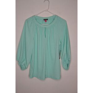 Vince Camuto Women's Small Green 3/4 Sleeve Keyhole Blouse